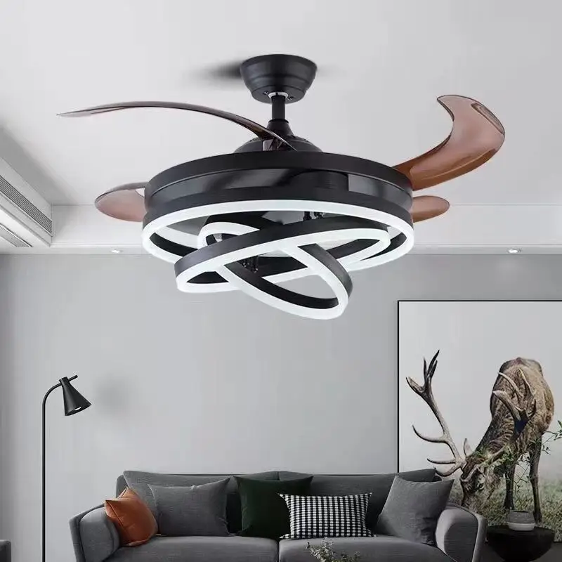 Nordic Invisible Ceiling Fan With Light Black Gold Strong Power Bedroom Living Room Reversible Fan Lamp Led Chandelier Lighting
