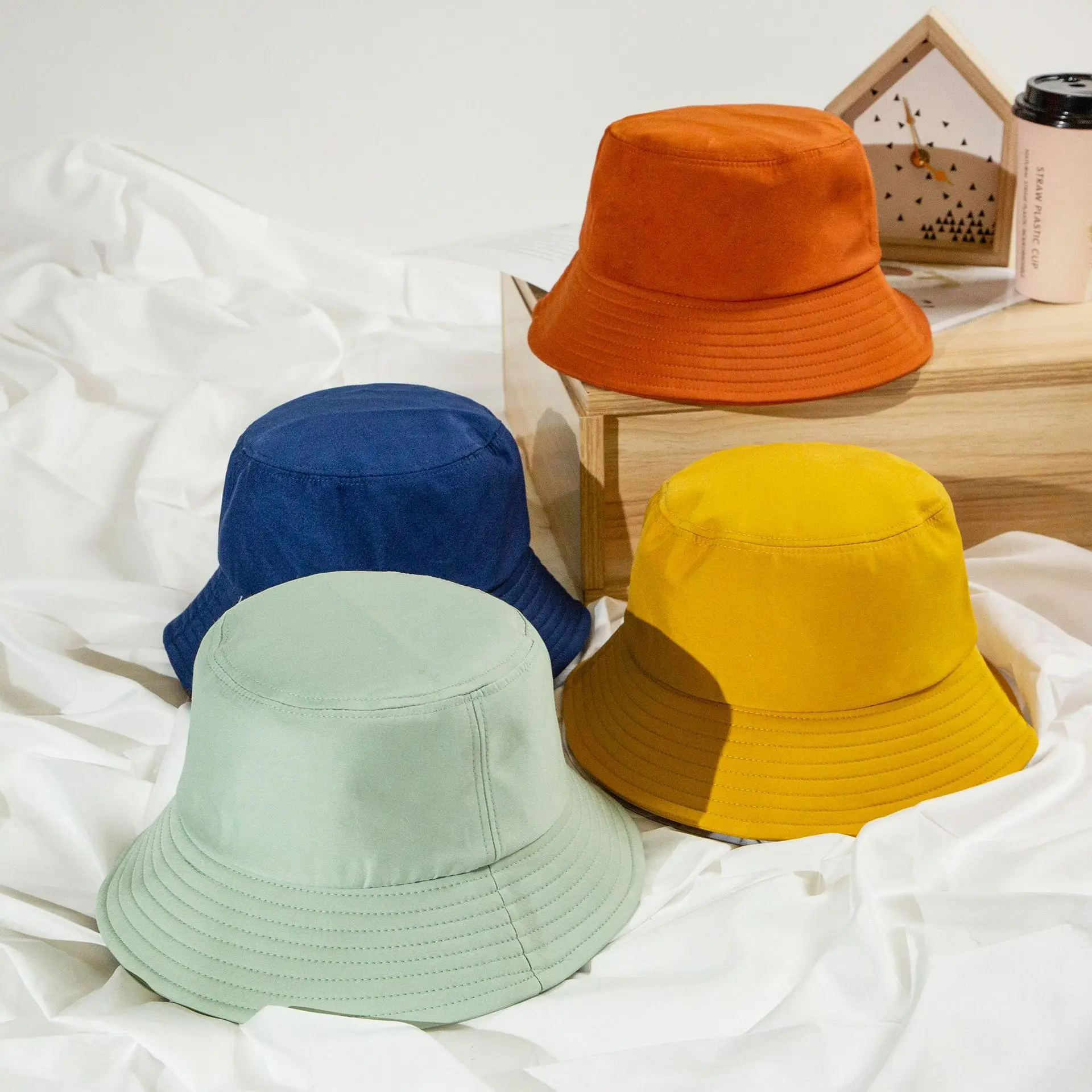 Korean Kids Bucket Hat Solid Color Baby Boys Girls Fisherman Cap