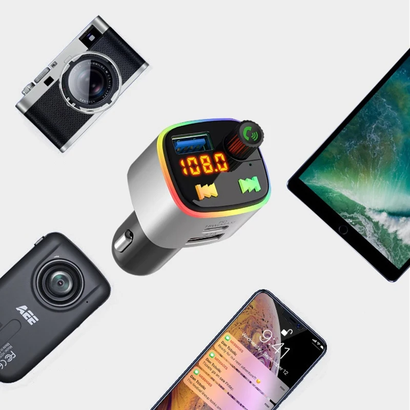 차량용 FM 송신기 고속 충전기 QC3.0 Pd 차량용 USB 충전기 MP3 플레이어, 베이스 사운드 블루투스 5.0, 핸즈프리 무선 자동차 키트