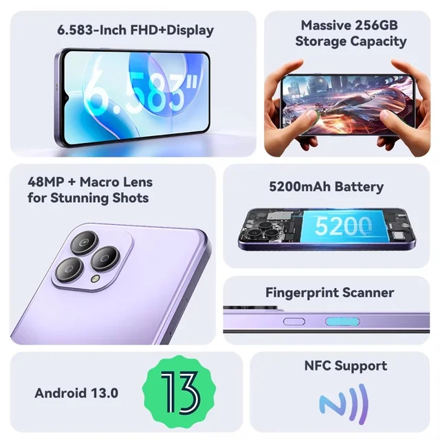 Cubot P80, smartphone android 13, version globale, 16Go de RAM (8Go + 8Go étendus), 256Go de ROM, NFC, écran FHD+ de 6,583", 5200 mAh, 48MP Camera, Dual SIM phone, telephone portable neuf, Galileo, GPS, OTG 2