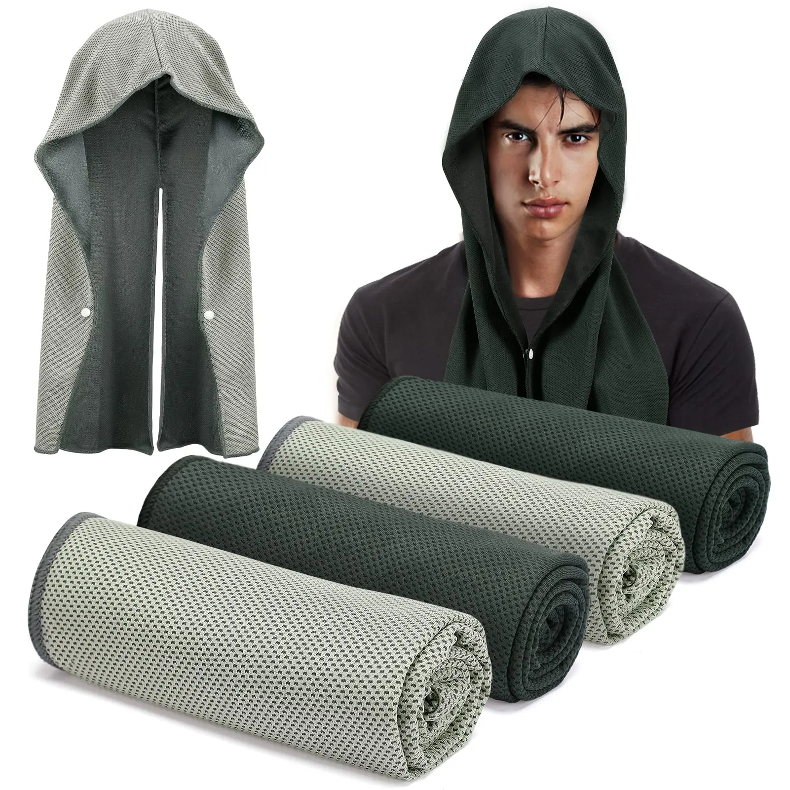 

Cooling Hoodie Towels, Absorbent & Quick Drying Sweat Towel Wraps for Neck and Face, Long-Lasting Cooling and Sun Protection