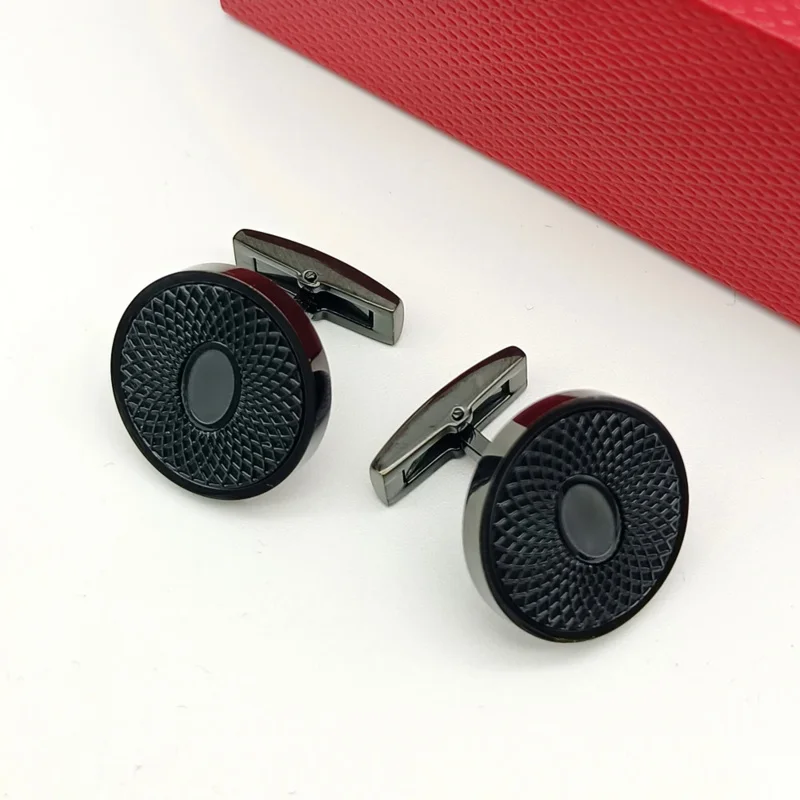 Luxury High Quality CT Round Green Blue Red Black Cuff Links Detail Business Suit Shirts CuffLinks Classic Buttons Box Set