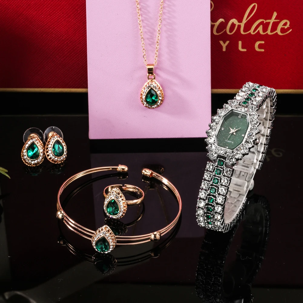 2023 Luxury Watch Present for Women Fashion Diamond Earrings Necklace Jewelry Quartz Ladies Watchees Gift Set Relogio Feminino