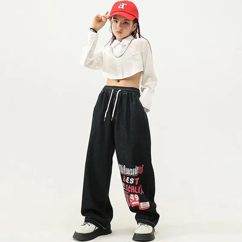 

Girls Jazz Dance Clothes Kid Streetwear Costume Cropped Shirt Loose Camo Pants Hip Hop Dance Performance Costume Kpop Stage Wear