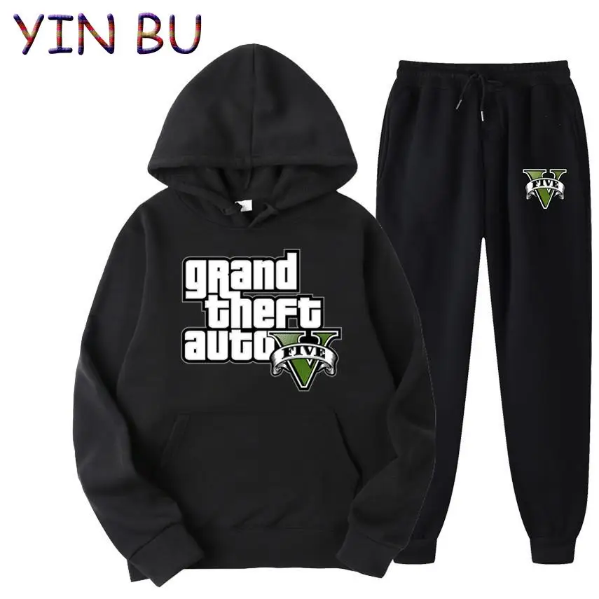 Grand Theft Auto Game GTA Men's Tracksuit Hooded Pullover + Sweatpants Sports Suit Casual Jogger Sportswear 2 Piece Male Sets