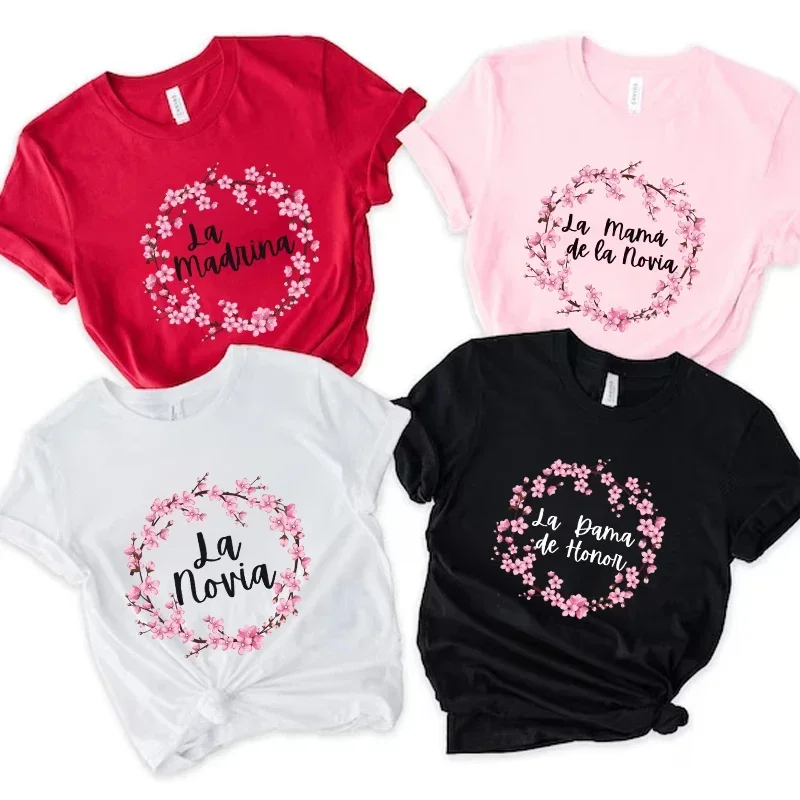 

Spanish Bridal Shower Wedding Bachelorette Hen Party Tops Women Short Sleeved Tees Flower Bridesmaid Tshirt Team Bride T-Shirt