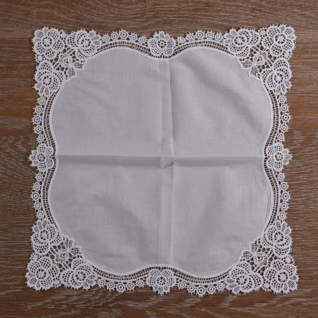 Lhs001 White Cotton 3 Dcs/Set 12 "X12" Designs Hankies Női Esküvői Ajándékok Csipke Zsebkendők Készletek - Image 6