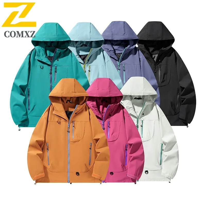 ​Men Outdoor Hiking Jacket Windproof Waterproof  Mountain Style Solid Color Windbreaker for Autumn Hooded Camping Climbing​ Coat