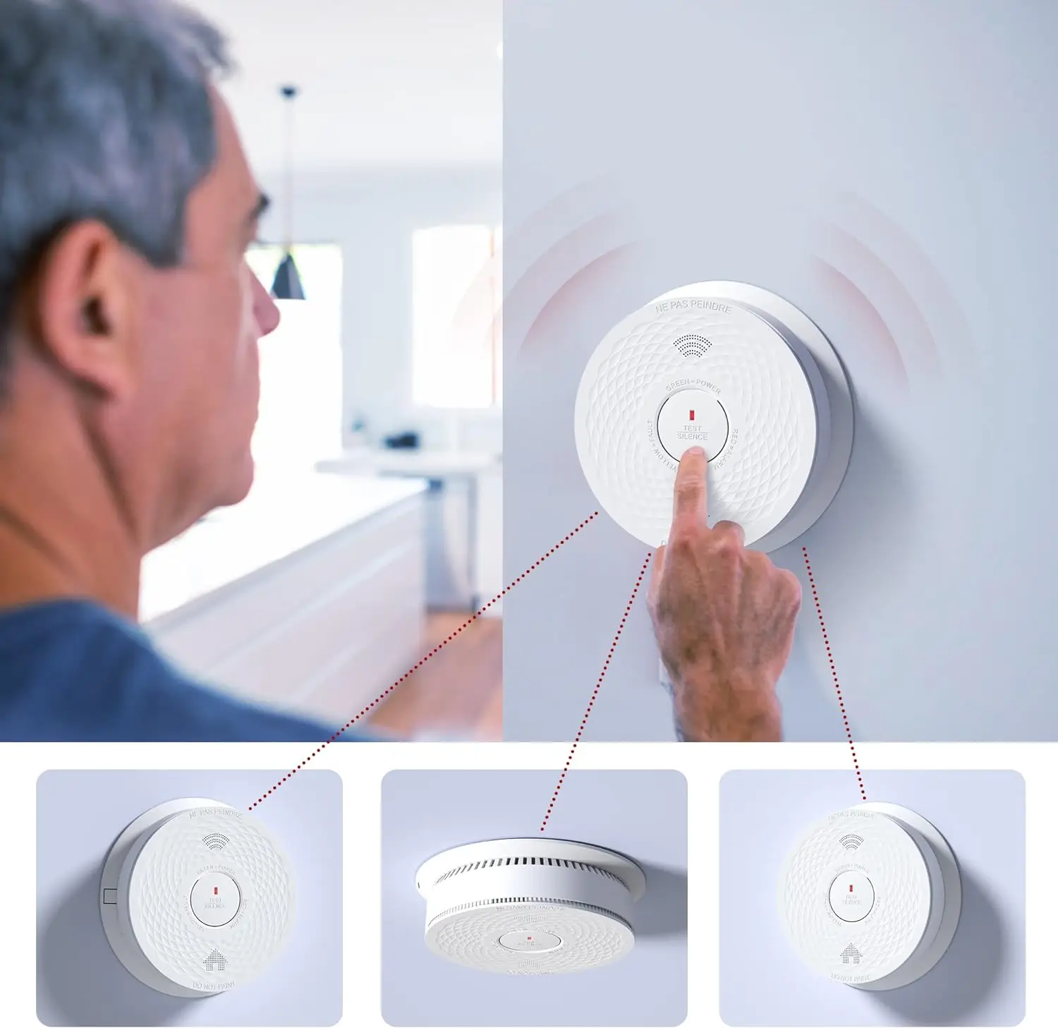 Detector Combo, 2 in 1 Smoke and CO Detector with 2 AA Batteries Back Up