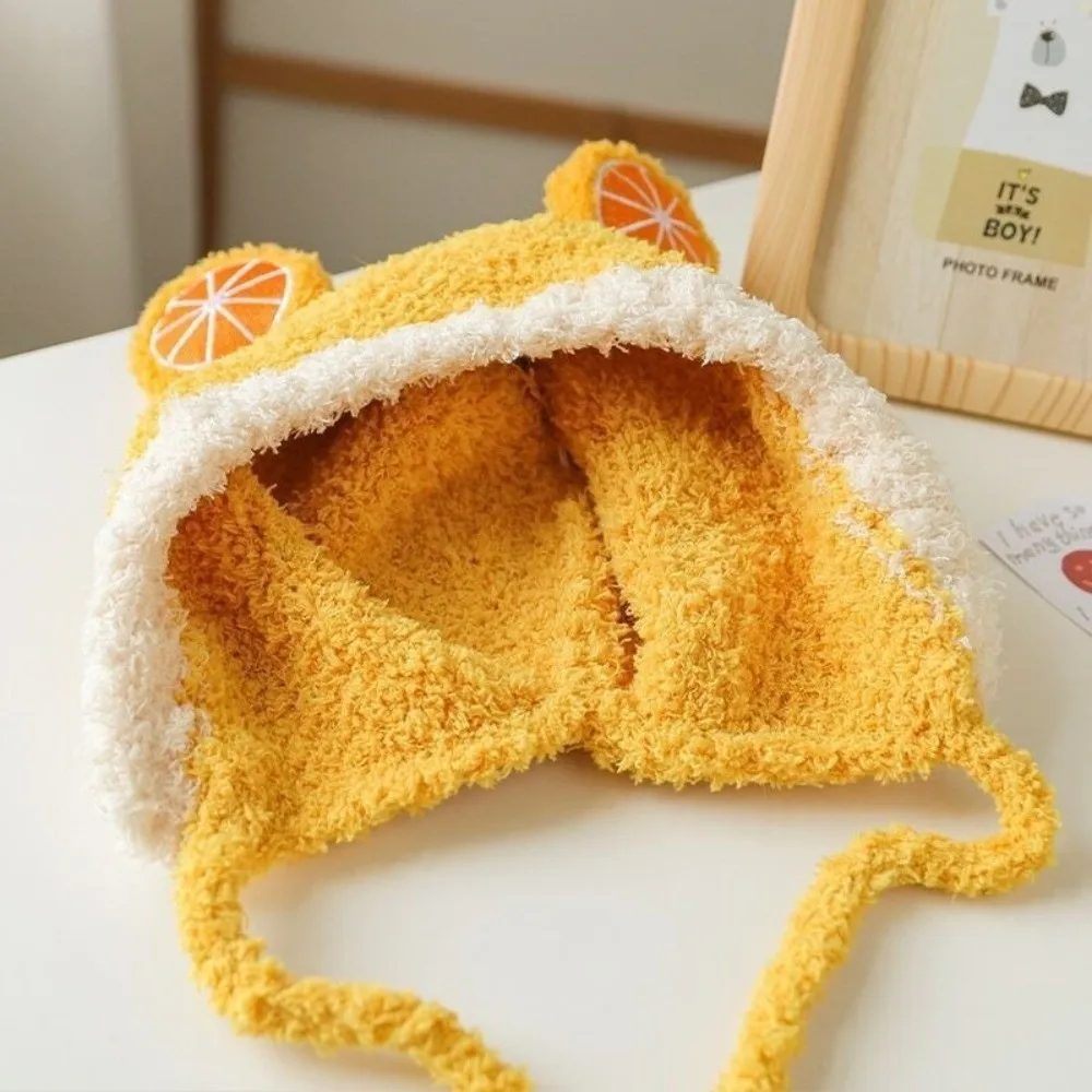 Cute Fleece Fruit Ear Hat Winter Plush Baby Beanie Cap Warm Soft Ear Protection Hat Outdoor
