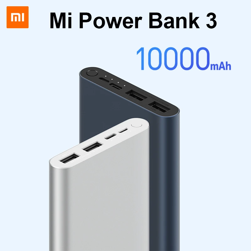 Xiaomi 3 Power Bank 10000mAh USB Type C Two-way 18W Quick Charge Xiaomi Mi Power Bank 3 Xiaomi Powerbank Portable Charger portable charger for android