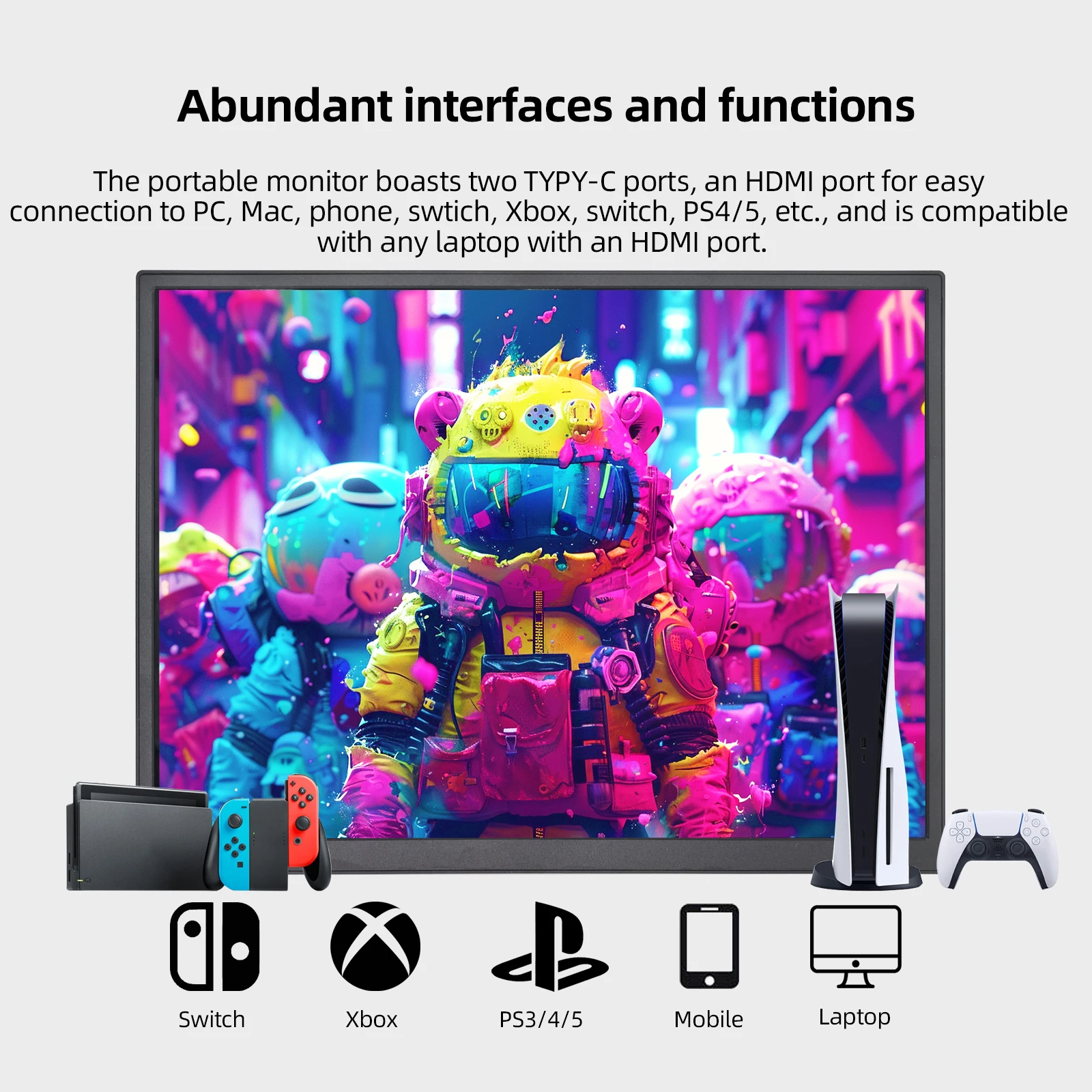 ZSUS 10.5-Inch Portable Monitor 1280P 100%sRGB 15:10 Low Blue Light For XBox PS4 / 5 Switch Cell Phone PC Loptop Extension 4