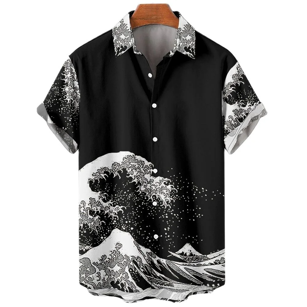 Men's Hawaiian Shirts 3D Printed Short Sleeves casual Lapel Beach Style Tops Top Retro Waves Imported-clothing Fashion 3