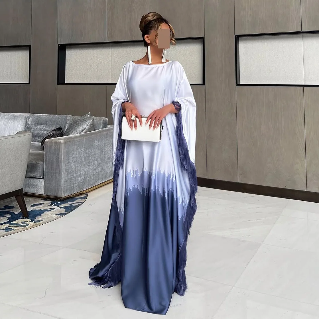 Ramadan Dubai Fledermausärmel O-Ausschnitt Quasten Stilvolle Abaya Muslimische Damenkleider für Frauen Gala – Detail 11