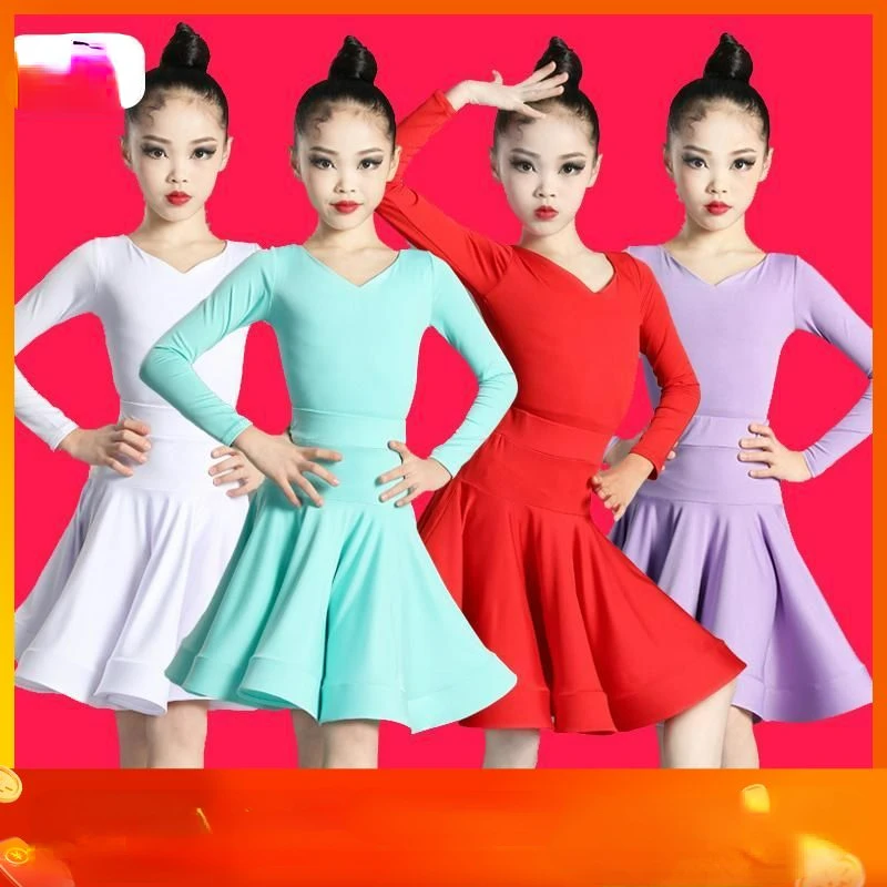 

Kids Girls Latin Dance Professional Competition Dress Latin Dances Standard Skirts Suits Rumba Cha Cha Practice Dance Wear F155