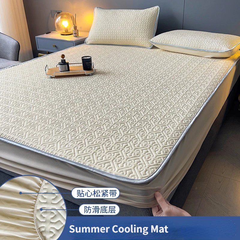 

2024 Summer Ice Cold Latex Mat Double Air Conditioner Bedspread Fitted Bed Sheet Cooling Pad Queen Fold Non-slip Mattress Cover