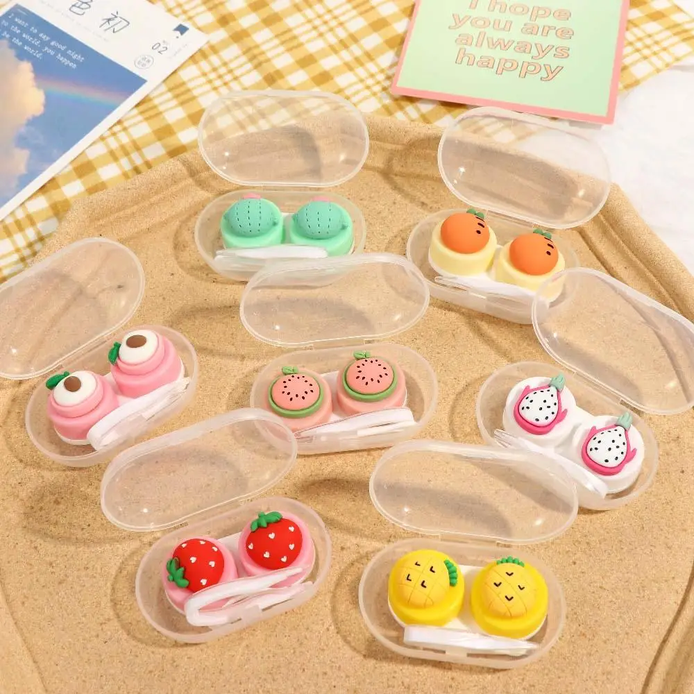 

Portable Tweezers Fruit Cartoon Transparent Lenses Box Mini Contact Lens Case Contact Lens Container Storage Eye Care