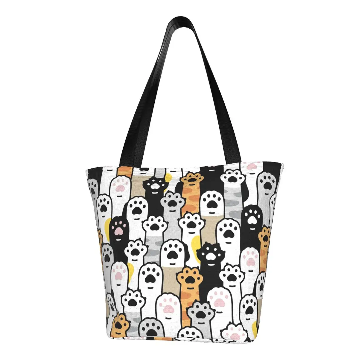 

Kawaii Cat Paw Kitten Footprint Shopping Tote Bags Reusable Cartoon Paw Lover Canvas Groceries Shoulder Shopper Bag