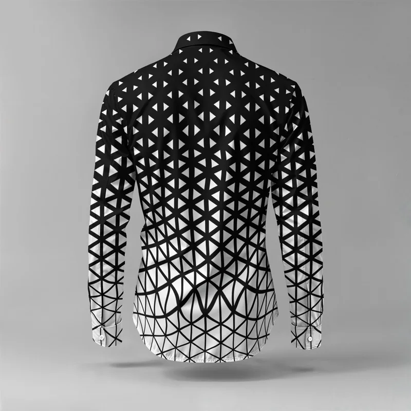 2025 New Arrival Men Shirt Set Geometry Print Summer Fashion Simple Two Piece Set Mens Gradient Lightweight Party Long Sleeves_voghion.com