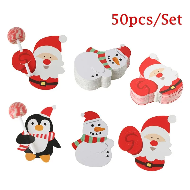 

50Pcs Cartoons Santa Claus Paper Lollipop Cards Lollipop Gift Package Decor Christmas Gifts Christmas Decorations for Home Kids