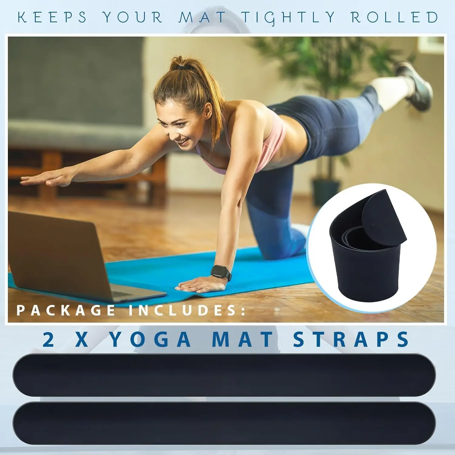 1/2Pcs Yoga Mat Strap Slap Band Yoga Strap Tightly Rolled and Secure Heavy-Duty Clasp Fits Most Size Mats 2