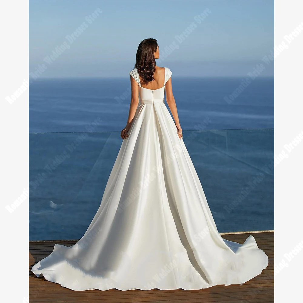 Jegyes Nyakdísz Nők esküvői dresses Lágy Szatén felszínen a-line báli gowns Népszerűség Hercegnő Pelyhes hems vestidos Delaware novias