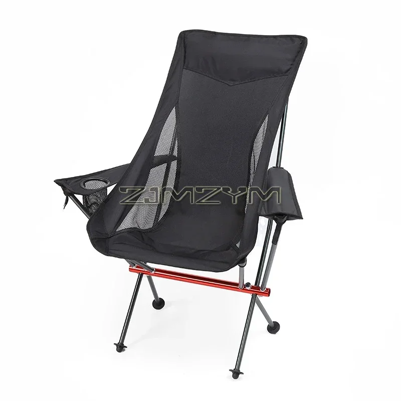 Chaise camping dossier haut avec porte-gobelet et accoudoirs support 150kg pêche confortable portable