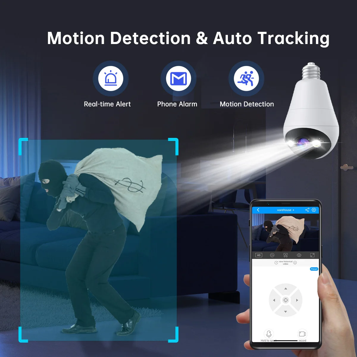 Security Camera 2K 3MP E27 Bulb Camera WiFi Indoor Video Surveillance Home Security Monitor Full Color Night Vision Auto Tracking