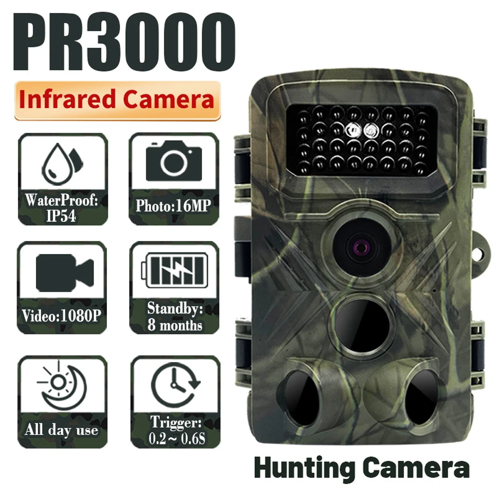 PR3000 32MP 1080P Night Photo Video Taking Trail Camera Multi-function Outdoor Huntings Animal Monitoring Camera IP54 Waterproof