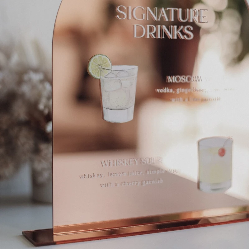 Mirror Cocktail Menu,Signature Drink Bar Menu Sign,Personalized Drinks Sign,Wedding TableTop Signs His Hers Bar Signs