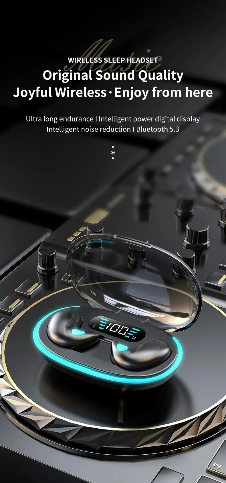 Description Picture 2 of itemNew Sleeping Earbuds Wireless Mini Headphones For Work TWS Bluetooth Earphone Stereo Hidden Headsets with Mic HD Call Waterproof