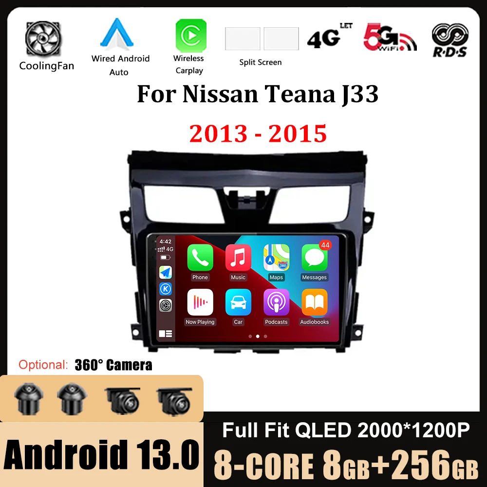

Беспроводная Автомагнитола Carplay Android 13 для Nissan Teana J33 2013-2015, мультимедийный плеер с GPS-навигацией, аудио DSP, стерео