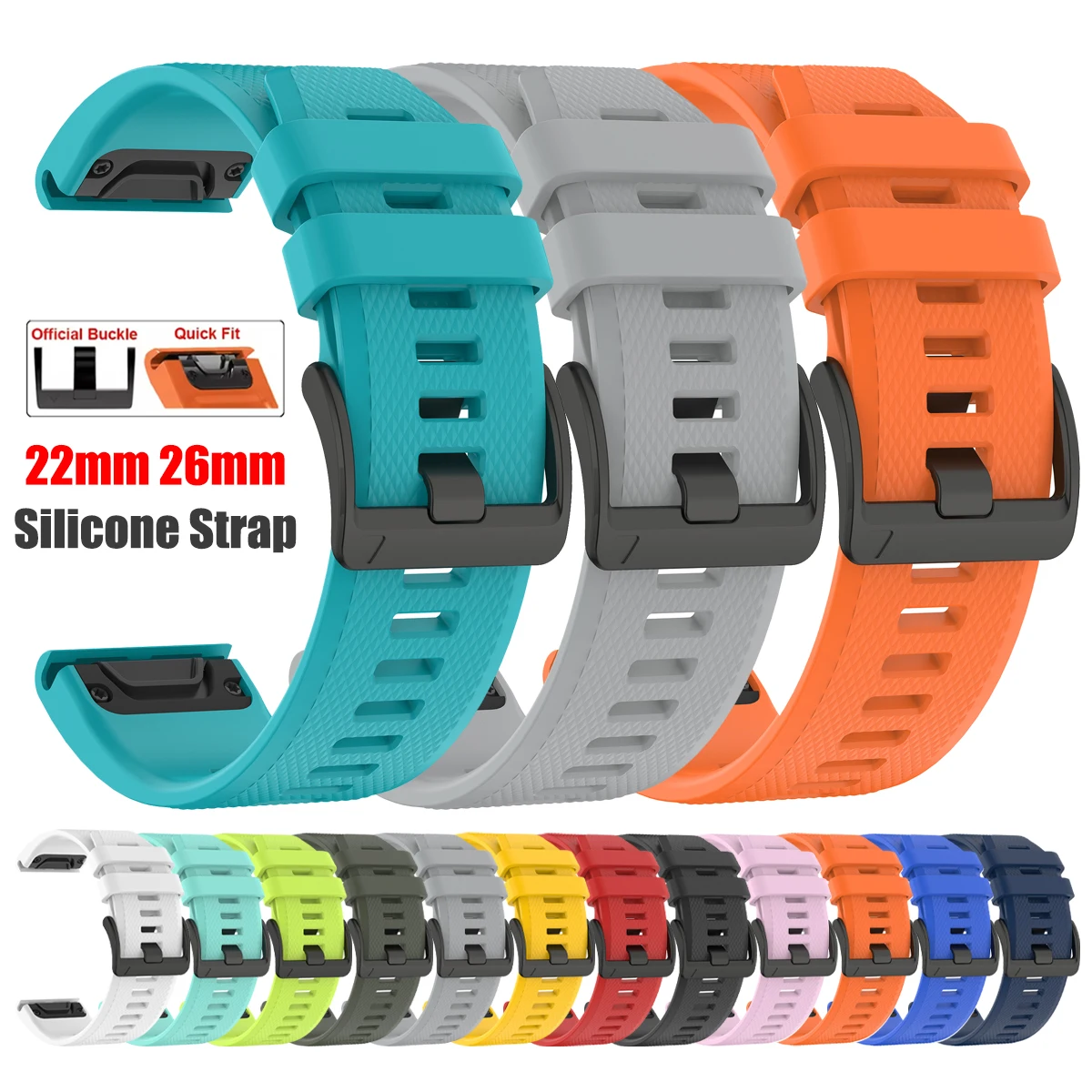 Durable QuickFit Rubber Watch Band - 26mm & 22mm Strap
