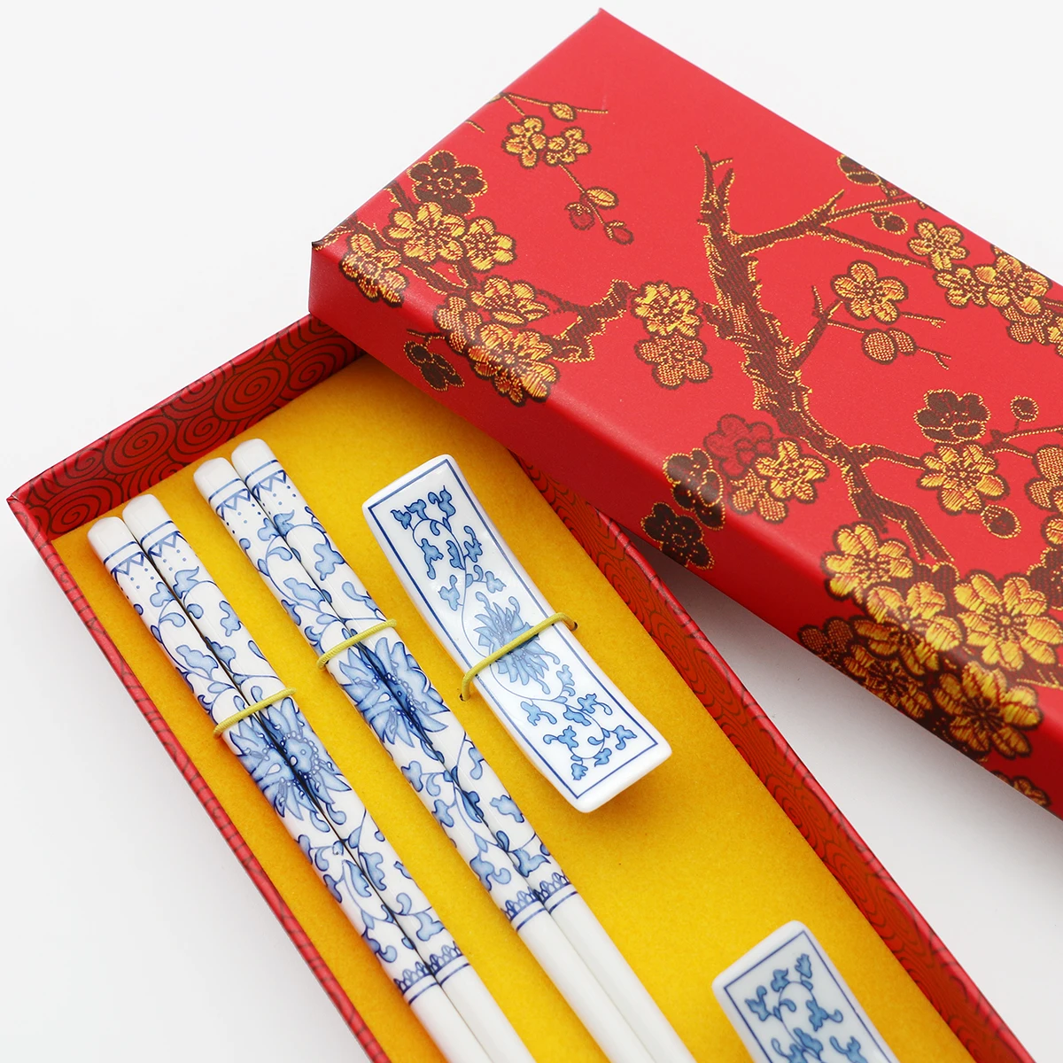 Chinese Style Jingdezhen Blue And White Ceramic Chopsticks Gift Box Souvenirs Sushi Sticks Wooden Chopsticks Beautiful Tableware