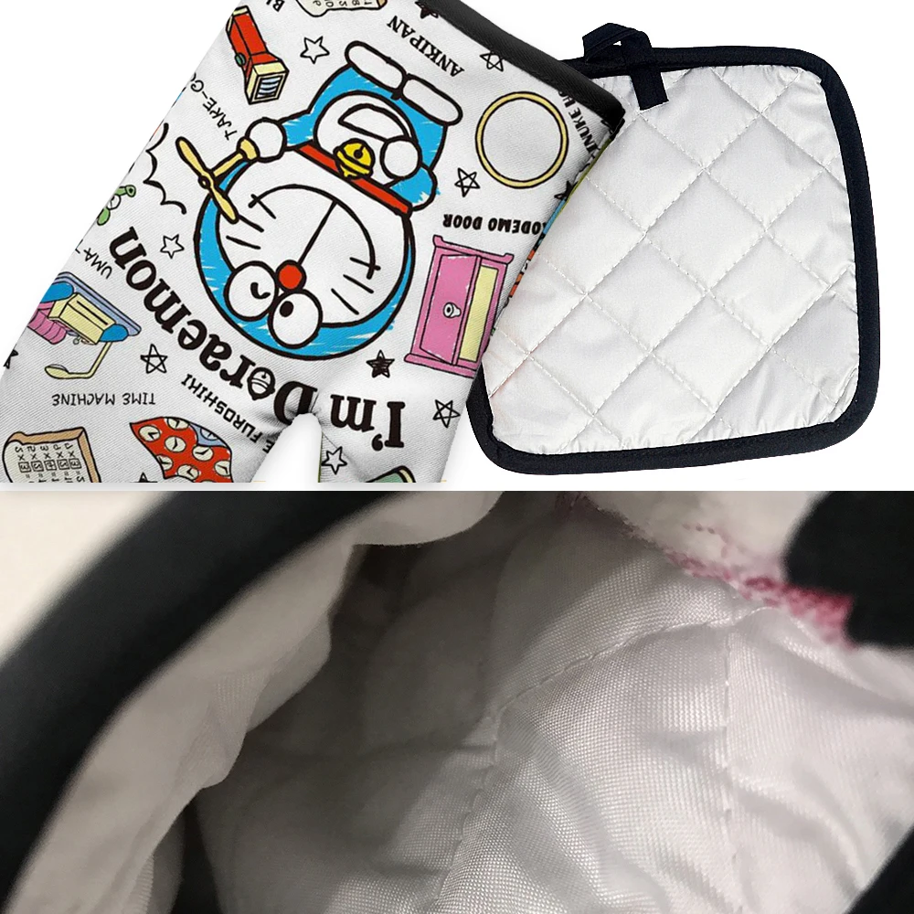 Cartoon Animal Gloves Blue Oven Mitts Baking Anti-Hot Gloves Pad Oven Microwave Insulation Mat Kitchen Cooking Tools Accessories