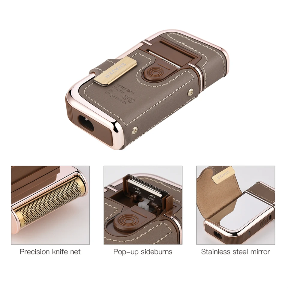 Professional Men's Shaver Cordless Beard Trimmer Rechargeable Razor Mini Leather Portable Electric Shaving Machine_voghion.com