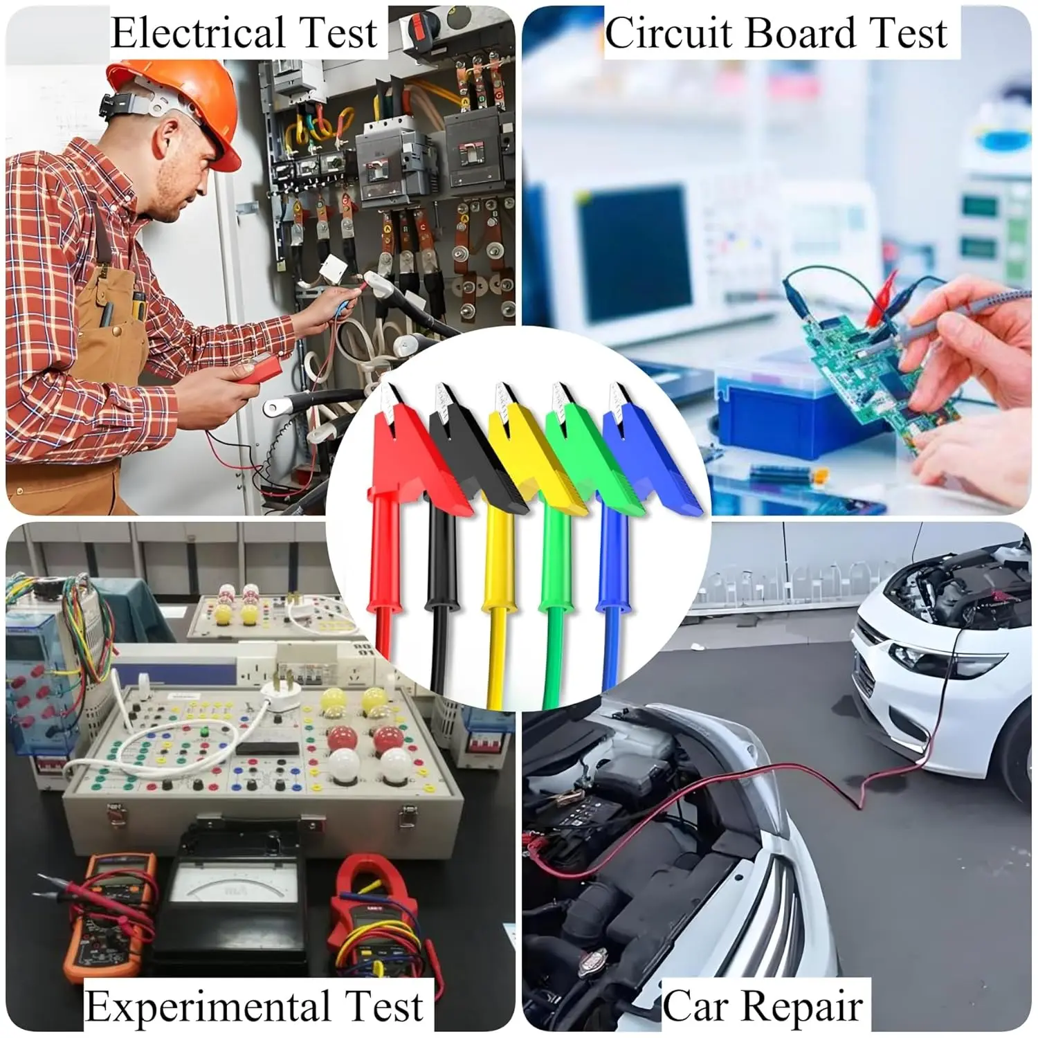 Dual Ended Alligator Clips Electrical Test Leads Set with Protective Copper Clips Premium Cables for Electrical Testing