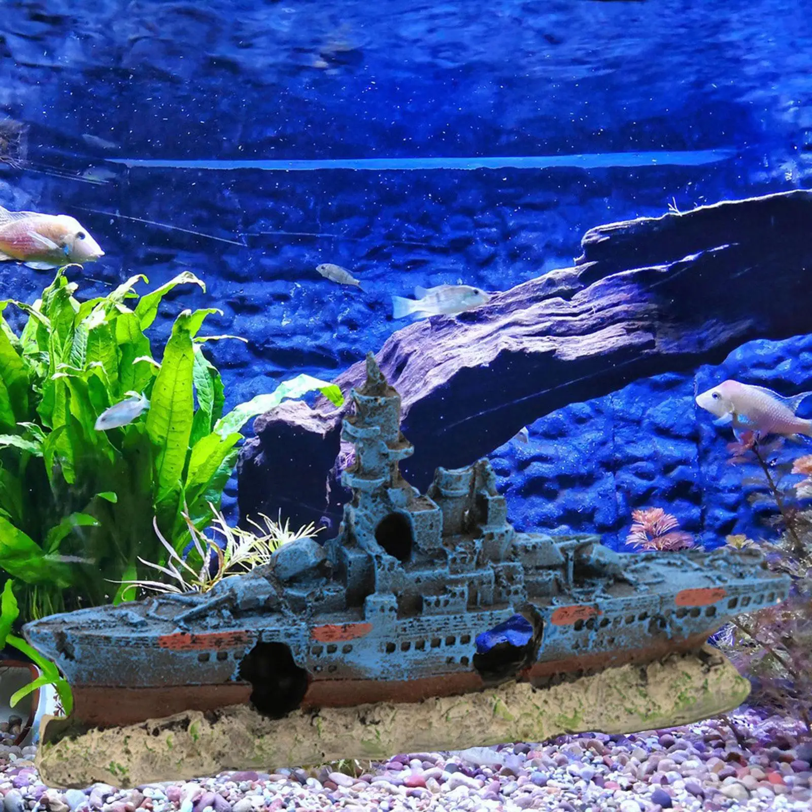 Aquarium Shipwreck Decoration for Freshwater and Saltwater Sunken Ship Hiding Cave for Desk Desktop Table Micro Landscape Gift