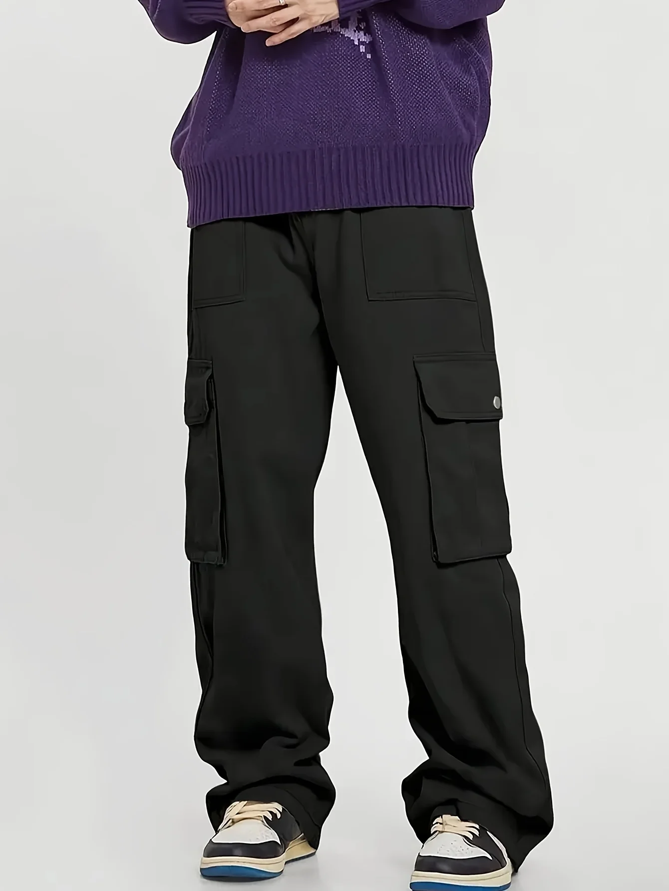 Große Taschen Cargo-Hose für Herren, Locker Geschnittene Weite Baggy Cargo-Hose, Hip-Hop Streetwear Multi-Taschen Mode-Jogginghose – Detail 9