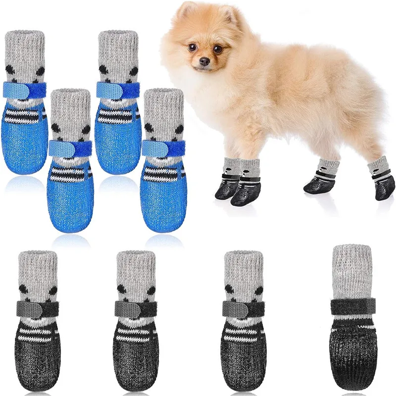 4Pcs/Set Pets Dog Socks Anti-slip Silicone Shoes Boots Sole Pet Dogs Puppy Cat Socks Accessories Supplies Cute Outdoor Indoor 4pcs set pet dog rain shoes portable rubber dog boots anti slip waterproof dog cat rain shoes autumn and winter s m l