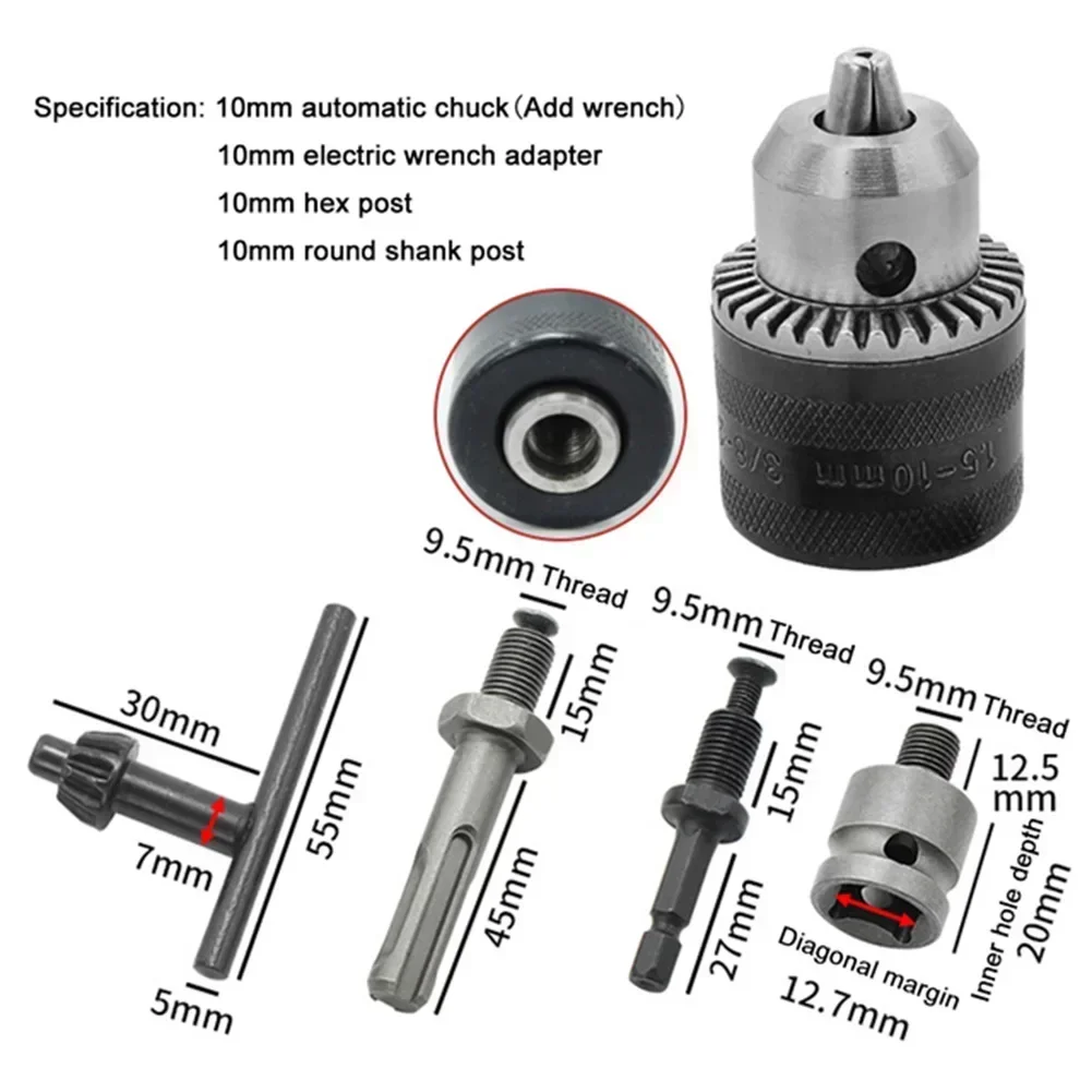 1.5-10mm 3/8-24UNF 드릴 척 세트 전동 렌치 변환 헤드 헥스 포스트 라운..
