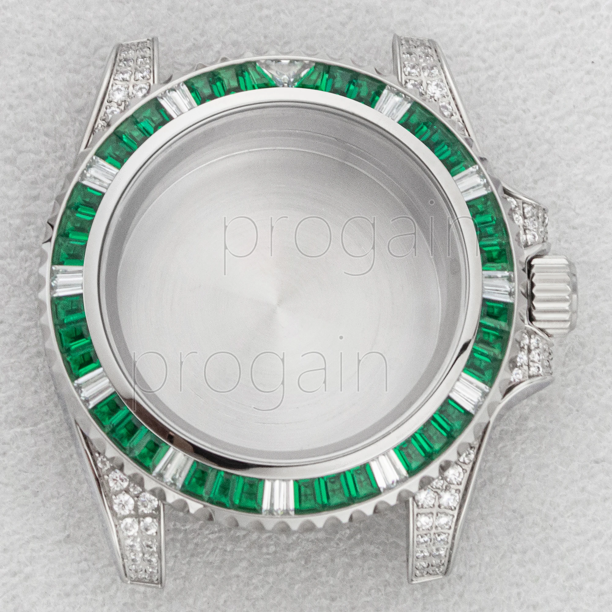 Luxury 40MM Full Diamond Stainless Steel Watch Case with Sapphire Crystal Glass