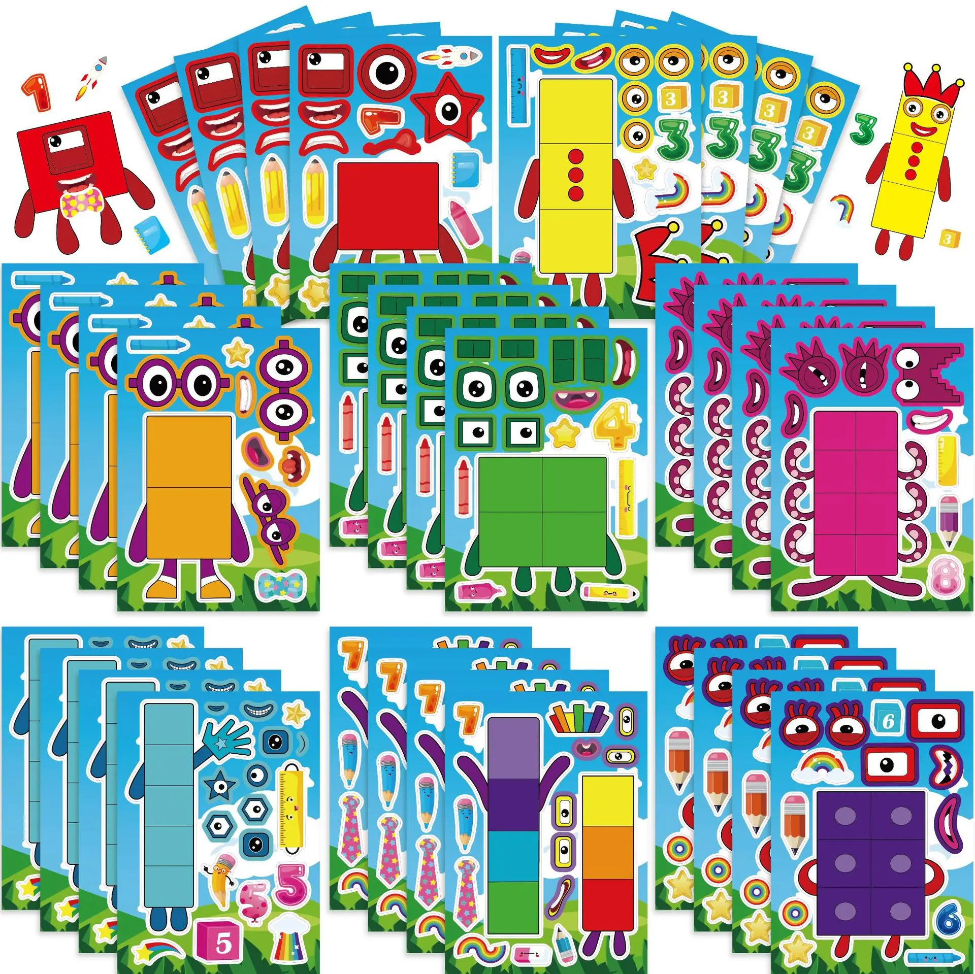 Puzzle 16Pcs Make a face Sticker DIY Sheets Parent-Child Game, Expressinal Blocks Sticker for Kids  Girls Party Fun Favor