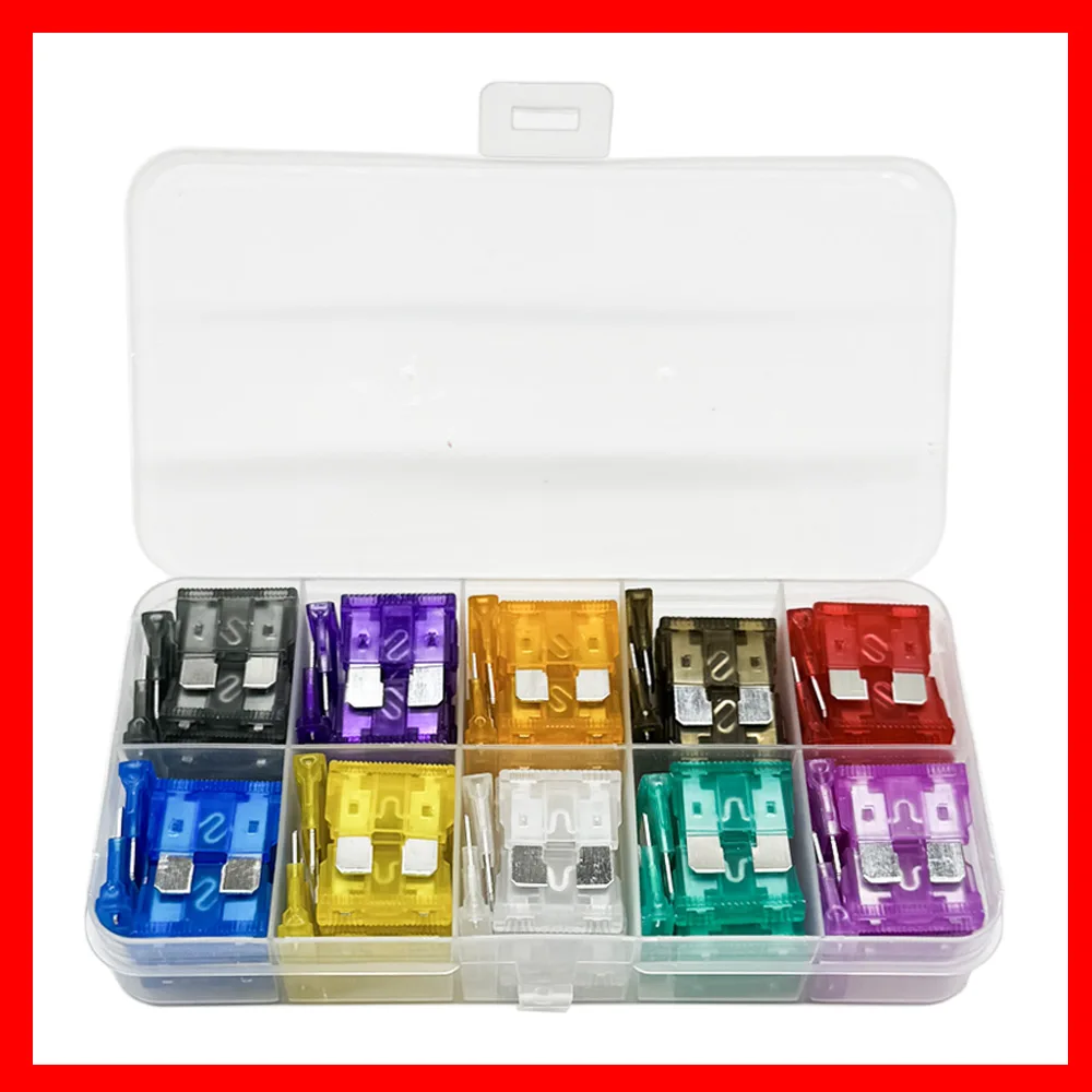 100pcs Car Fuse Assortment Set Profile Middle Size Blade Type Fuse Auto Car Truck 2-35A with Box Clip