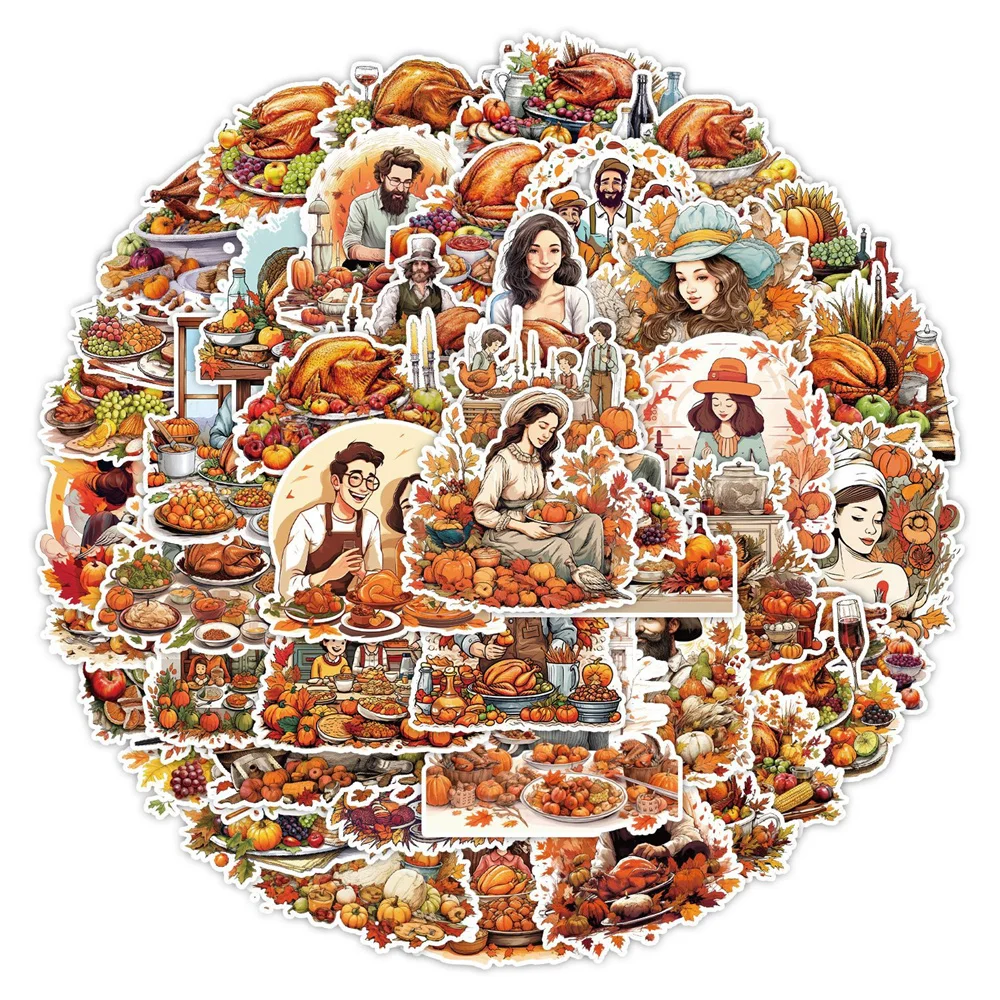 

10/30/50PCS New Thanksgiving Sticker Cartoon Creative iPad Water Cup Guitar Motorcycle Desk Car Decoration Waterproof Wholesale