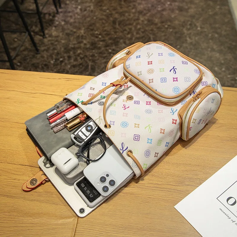 Women's Luxury Designer Backpack Large Capacity Travel Backpack Commuter Business Bag Fashion Drawstring School Bag for Girls - 4