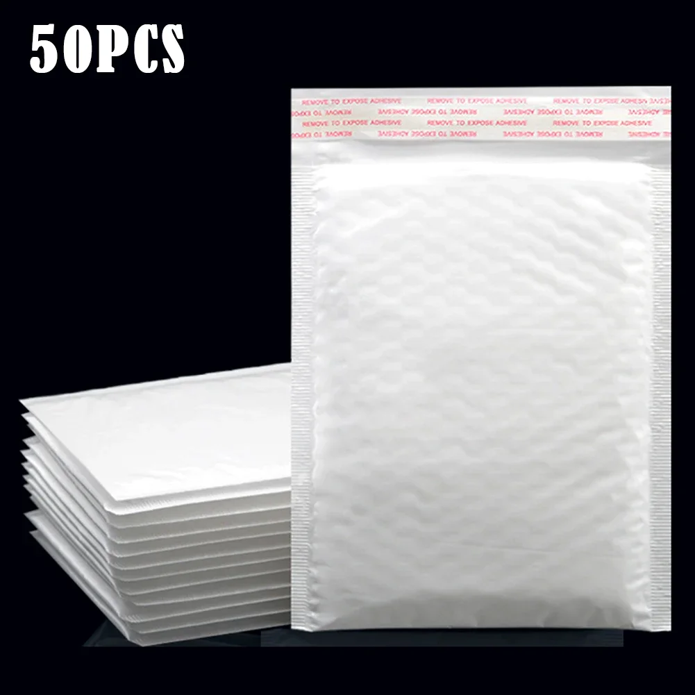 Mailing Bags 50Pcs Bubble Mailers White Poly Bubble Mailer Self Seal Padded Gift Bag Packaging Envelope Bags Book Shipping Package Bag Packing Pouches