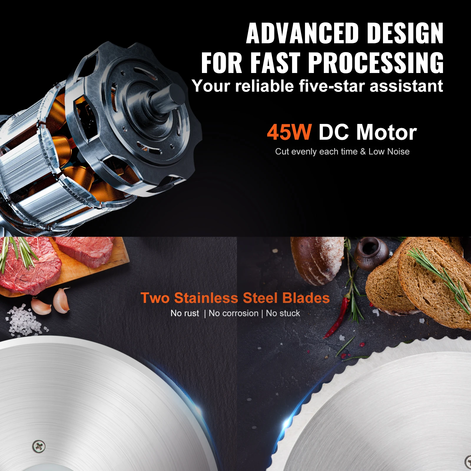 Food Slicer VEVOR 45/200W Electric Meat Slicer for Deli Cold Food Multiprocessor Cutter Grinder Kitchen Beef Commercial