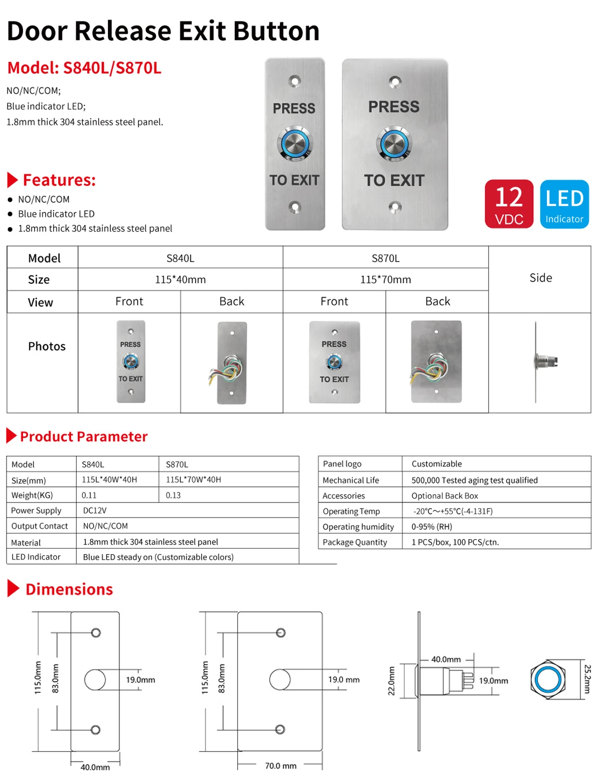 Access Control Exit Button Push Switch Door Release Buttons Open Electronic Gate