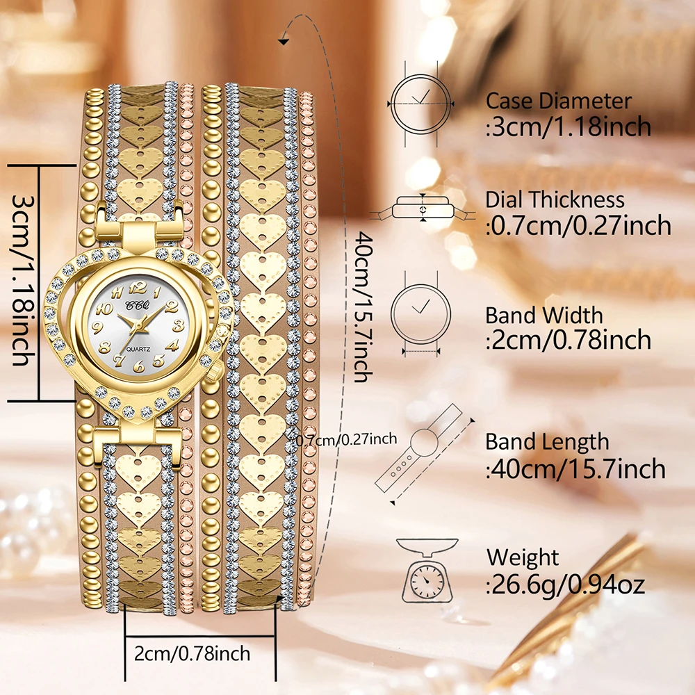 Retro Luxury Popular Diamond Winding Long Strap Peach Heart Bracelet Watch Women women watches